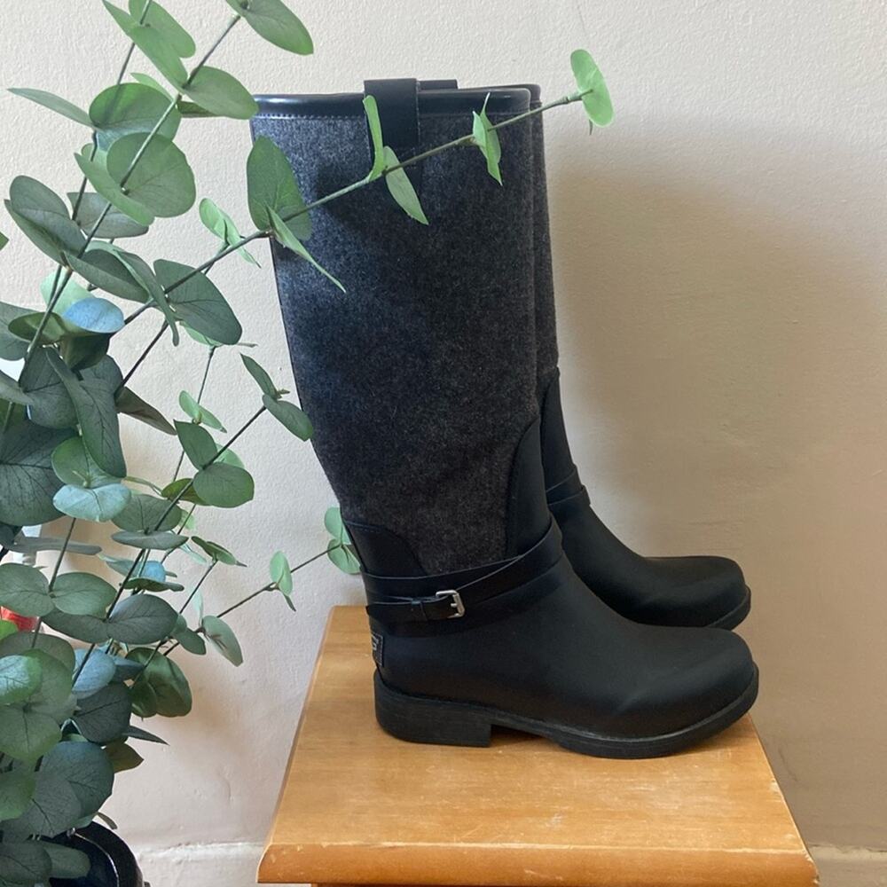UGG Korynne Rubber High Boot Wellies Rain boot Black Grey Wool size 6
